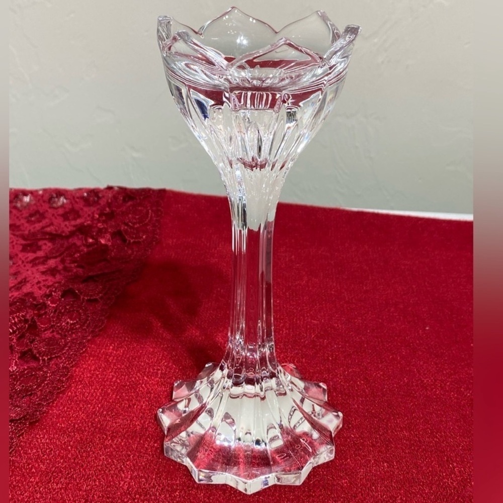 Elegant Crystal Candlestick Holder TulipPetal Flower Top Formal Table De…